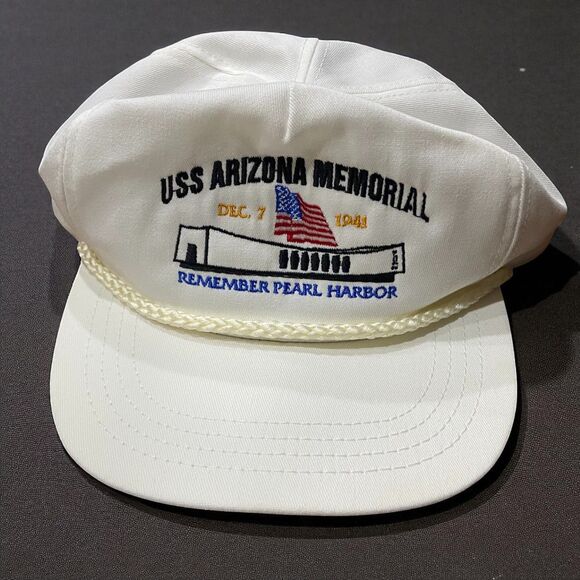 USS Arizona Memorial Pearl Harbor Vintage Embroidered White Snapback Hat Mens OS - Picture 1 of 6